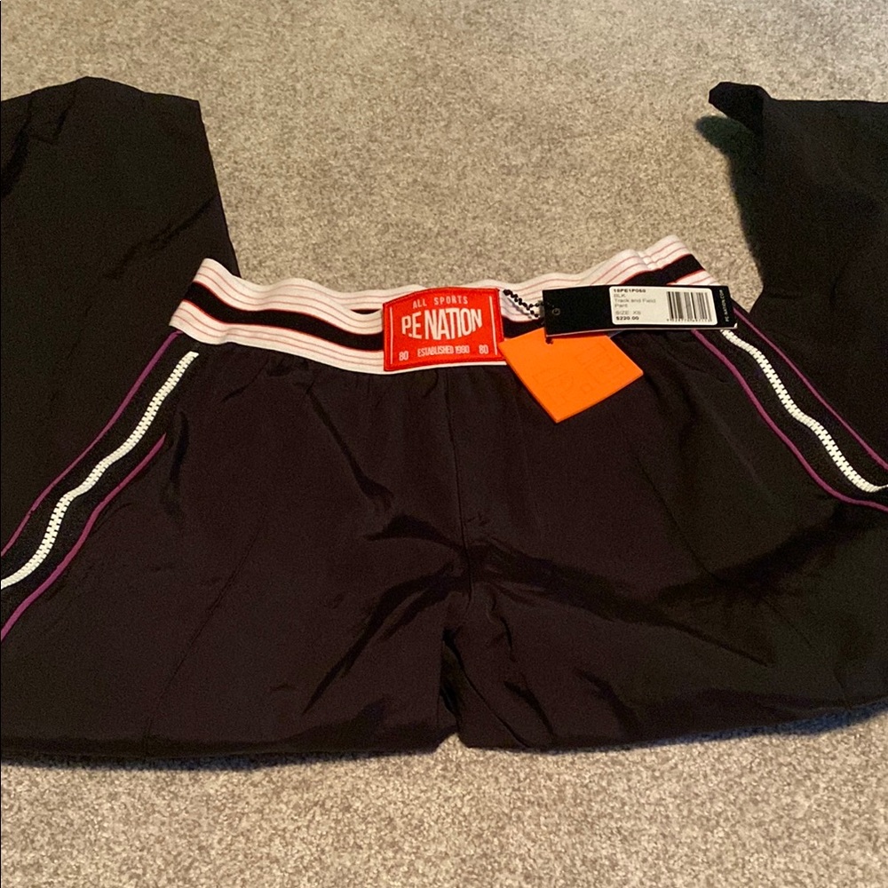 P.E Nation Black Track Pants with Striped Waistband